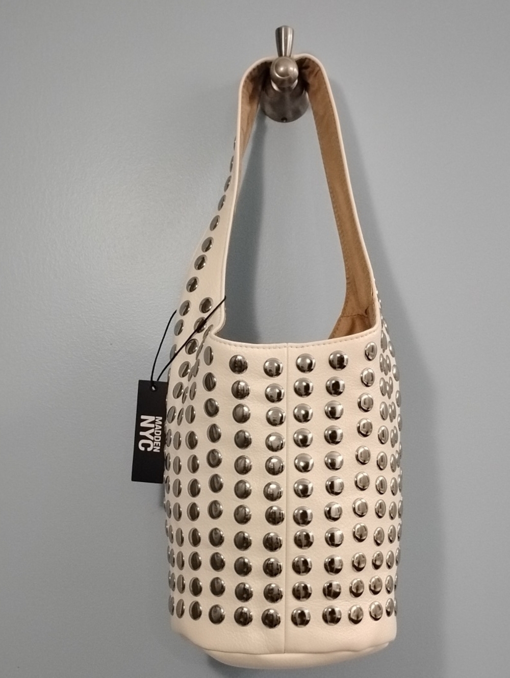 NWT Steve Madden Cream Studded Shoulder Bag with Silver-Tone Rivets